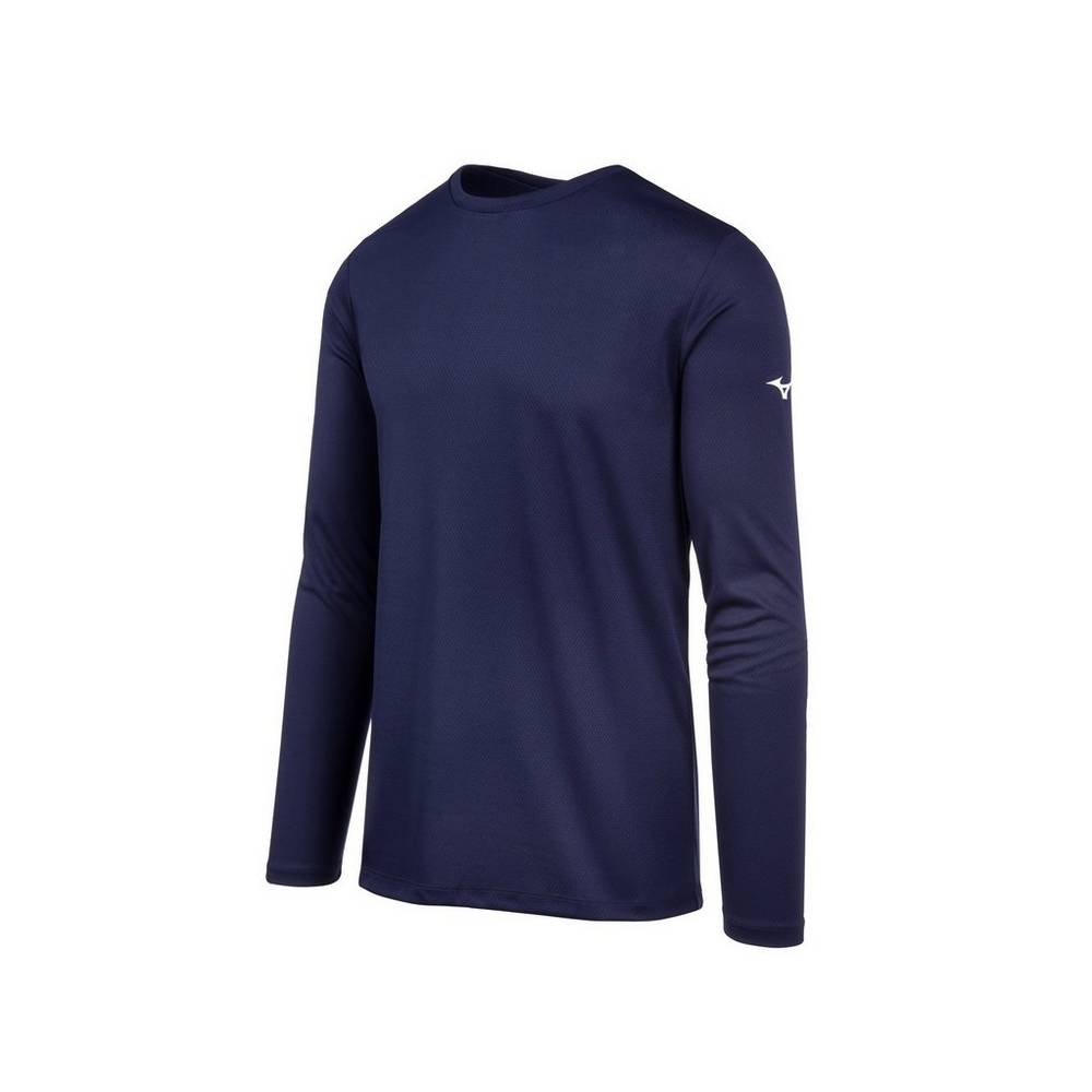 Mizuno Long Sleeve Férfi Futópóló Sötétkék WXI829346